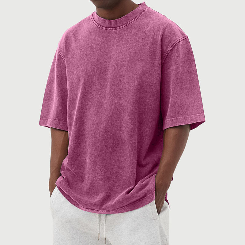 Men's Washed Distressed Cotton Daily Short-sleeved T-shirt